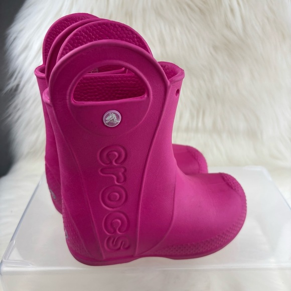 CROCS Pink Rain & Snow Boots with Pull Handles - Picture 2 of 8